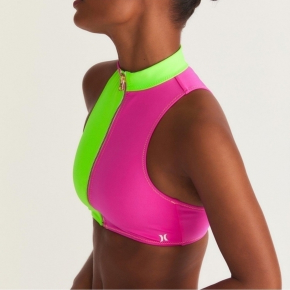 New LoveShackFancy x Hurley Max Solid Blocked High Neck Bikini Top NWT Small - Picture 10 of 17